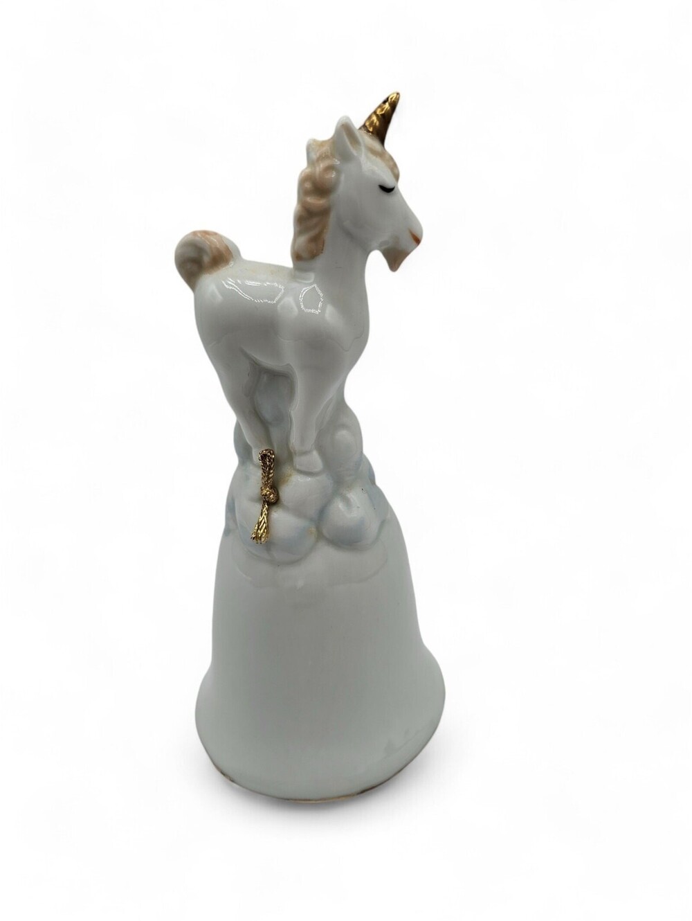Vintage 1990s Hand painted Porcelain Unicorn Bell Figurine Cream Gold Trim - Picture 3 of 5